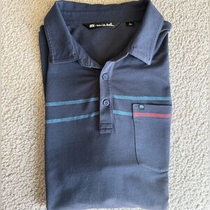 Travis Mathew Navy Polo with Teal and Red Stripes